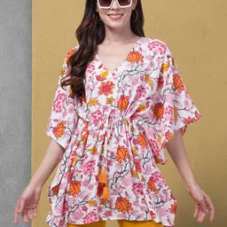 BAESD Floral Print Kimono Sleeves Longline Kaftan Top-image-13