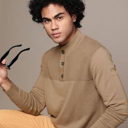Macy's Club Room Men Brown Textured Pure Cotton Pullover-image-70