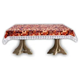 CASA-NEST Maroon Geometric Printed 8-Seater Table Cover-image-8