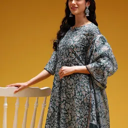 HERE&NOW Floral Print A-Line Kurta with Trousers & Dupatta-picture-56