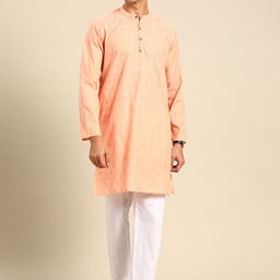 Anouk Men Peach-Coloured Woven Design Pure Cotton Kurta with Pyjamas-89