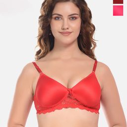 FIMS Purple & Pink Pack of 3 Cotton Lightly Padded Bra-image-90