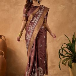 Saree mall Floral Zari Block Print Ready to Wear Sarees-picture-1