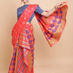 Sangria Pink & Blue Silk Blend Assamese Mekhela Chador-21