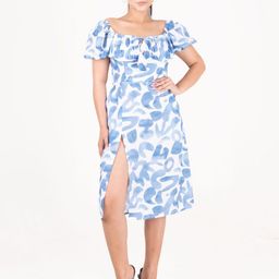 Moda Rapido Print Square Neck Puff Sleeves A-Line Dress-image-90