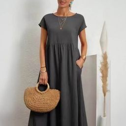 StyleCast Women Solid Round Neck Fit & Flared Midi Dress-image-75
