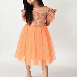Bella Moda Girls Orange Embellished Fit and Flare Dress-image-62