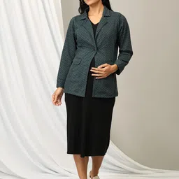The Mom Store Women Jacquard Maternity Shirt Midi Dress with Blazer-image-27
