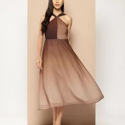 Chemistry Ombre Print Halter Neck Fit & Flare Midi Dress-picture-18