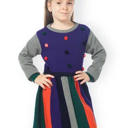 Cherry Crumble Girls Purple Colourblocked Jumper Dress-image-94