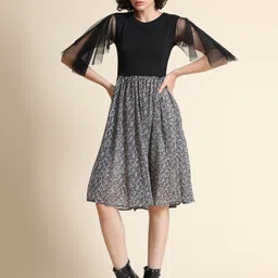 BAESD Floral Print Flared Sleeve Fit & Flare Dress-image-70