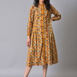 W Mandarin Collar Geometric Printed A-Line Cotton Dress-picture-20