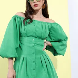 Tokyo TalkiesWomen Off-Shoulder Fit & Flare Mini Dress-image-13