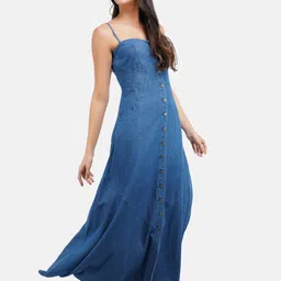DESIGNS BY QUEEN BEE Sleeveless Denim A-Line Maxi Dress-image-0