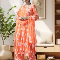 ADA Orange & White Embroidered Unstitched Dress Material-image-15