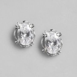VANBELLE 925 Sterling Silver Rhodium-Plated Oval Studs Earrings-10