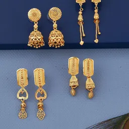 Anouk Set Of 4 Gold-Plated Rectangle Shaped Drop Earrings-picture-26