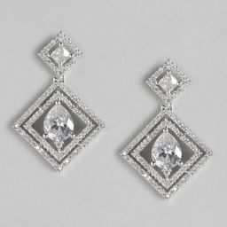 Anouk Silver-Plated American Diamond Square Drop Earrings-18