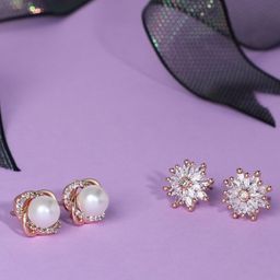 AMI Gold-Toned & White Set of 2 Contemporary Stud Earrings-19