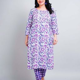 NAVGYA Floral Printed Pure Cotton Kurta With Trousers-image-78