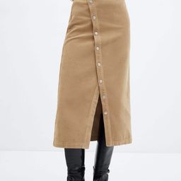 MANGO Pure Cotton Buttoned Corduroy A-Line Midi Skirt-image-32