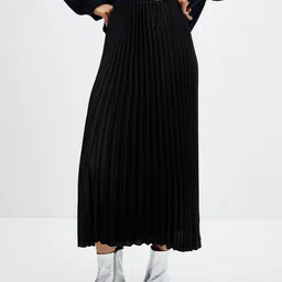 MANGO Satin Finish Accordion Pleats Midi A-Line Skirt-image-16