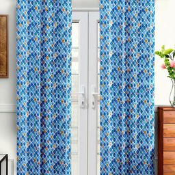 Cortina Blue & Brown 2 Pieces Geometric Long Door Curtain-4