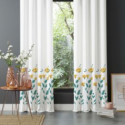 URBAN SPACE Yellow & White 2 Pieces Floral Cotton Window Curtains-image-12