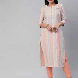 KALINI Women Striped Pure Cotton Kurta With Trousers-36