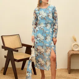 SASSAFRAS Women Floral Printed Midi Fit & Flare Dress-picture-46