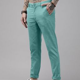 Roadster Men Turquoise Blue Slim Fit Chinos Trousers-image-51
