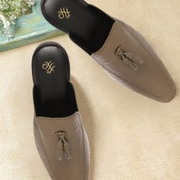 House of Pataudi Men Olive Brown Croc Textured Mules-image-38