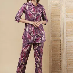 FASHOR Printed Straight Fit Top With Trouser Co-Ords-picture-38