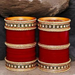 LUCKY JEWELLERY Maroon Red & White CZ Studded Bangles Set-picture-45