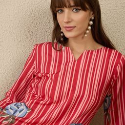 Indo Era Women Solid V-Neck Regular Kurta with Trousers-25