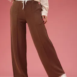 DressBerry Women Self Design Textured High-Rise Wide Leg Straight Fit Trousers-image-67