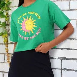 DressBerry Solar Power Demure Vibes Printed Boxy T-shirt-image-69