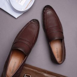Men Rosewood Leatherette Formal Slip On Shoes Moccasins-image-72