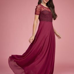 Miss Chase Women Self Design Short Sleeves Maxi Dress-picture-31