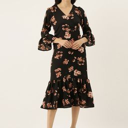 Campus Sutra Women Black & Brown Printed A-Line Dress-image-26