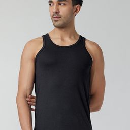 XYXX Men Black Ace Modal-Cotton Solid Round Neck Vest-picture-38