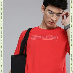 HERE&NOW Men Red Printed Pure Fairtrade cotton T-shirt-image-39
