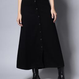 High Star Women Black Solid A-Line Sustainable Skirt-image-5