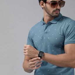 Roadster Men Blue & White Printed Polo Collar T-shirt-image-69