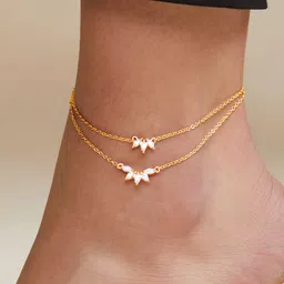 MINUTIAE Gold-Plated Crystals-Studded Layered Anklet-image-73