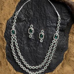 Zaveri Pearls Silver Plated Austrian Diamond-Studded Layered Jewellery Set-56