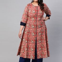 YASH GALLERY Plus Size Women Off-White & Red Printed A-Line Kurta-picture-0
