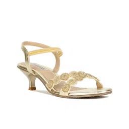 Bata Gold-Toned Embellished Kitten Heels With Backstrap-15