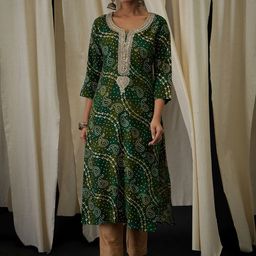 Anouk Bandhani Printed Round Neck Thread Work Straight Kurta-image-73