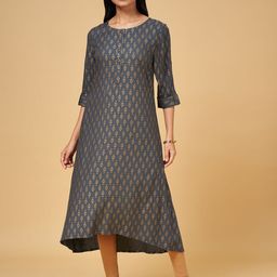 YU by Pantaloons Women Charcoal Geometric Printed Kurta-image-94